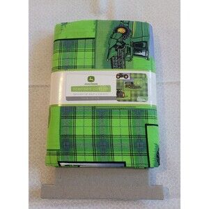 John Deere Tractor Fabric Patch Green Plaid 1 Yard Cotton Quilting Crafting